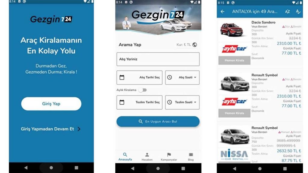 Türkiye'deki Bütün Araç Kiralama Şirketleri Tek Uygulamada