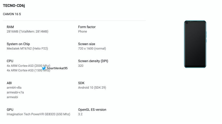Tecno Camon 16s Teknik Özellikleri Ortaya Çıktı